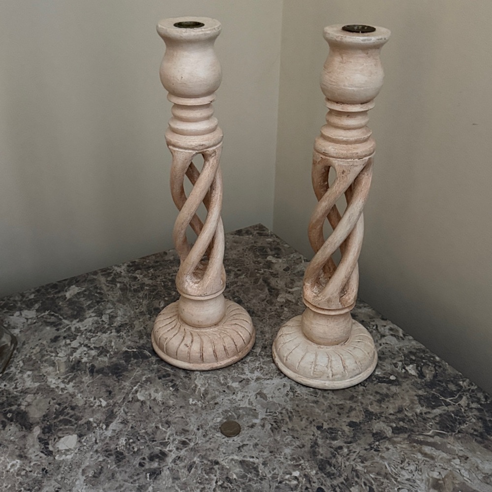 Elegant Cream Twisted Candle Holders tags  attached but they were used once